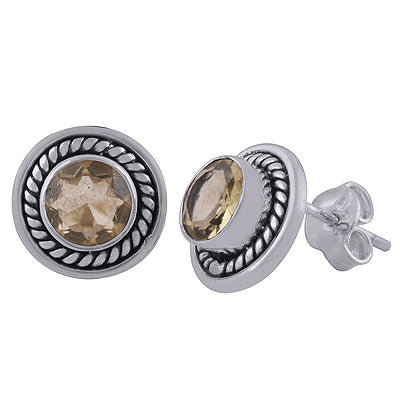 Gorgeous Twisted Wire Work Around Lemon Topaz Round Shape 925 Sterling Solid Silver Studs Earrings - R6500022-37