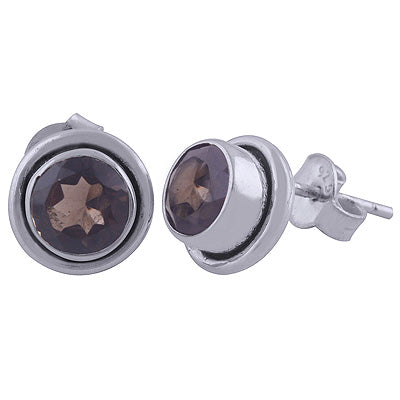 Beautiful Wair Work Around Smoky Topaz Round Shape 925 Sterling Solid Silver Studs Earrings - R6500038-27