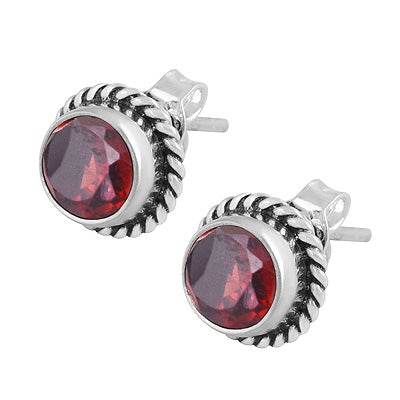 Gorgeous Twisted Wire Work Around Garnet Round Shape 925 Sterling Solid Silver Stud Earrings - R6500039-54