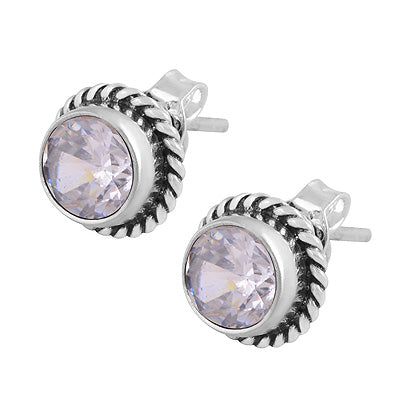 Gorgeous Twisted Wire Work Around White Cubic Zirconia Round Shape 925 Sterling Solid Silver Stud Earrings - R6500039-83