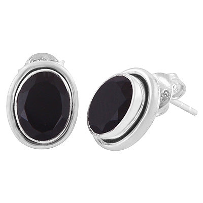 Plain Wire Around Black Onyx Oval Shape 925 Sterling Solid Silver Stud Earrings - R6500044-55