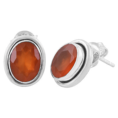Plain Wire Around Carnelian Oval Shape 925 Sterling Solid Silver Stud Earrings - R6500044-58