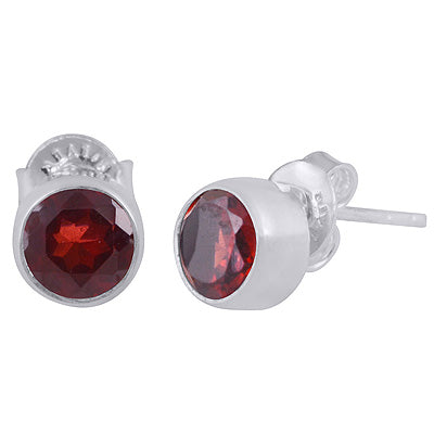 Alluring Gemstone Garnet Round Shape 925 Sterling Solid Silver Stud Earrings - R6500167-2