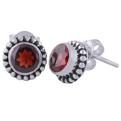 Stunning Rawa Work Around Garnet Round Shape 925 Sterling Solid Silver Studs Earrings - R6500173-2