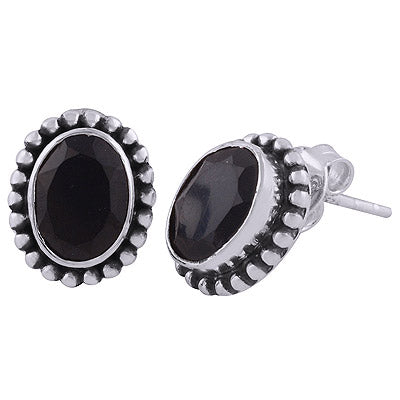 925 Sterling Silver Black Onyx Stud Earrings - R6500175-125