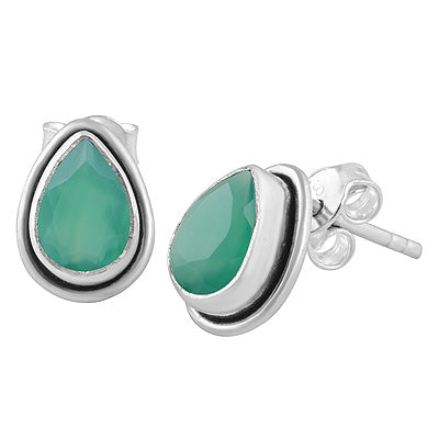 Beautiful Plain Wire Around Green Onyx Pear Shape 925 Sterling Solid Silver Stud Earrings - R6500178-10
