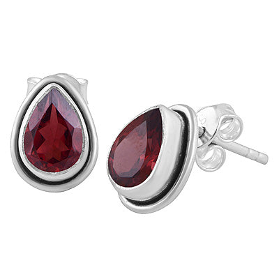 Beautiful Plain Wire Around Garnet Pear Shape 925 Sterling Solid Silver Stud Earrings - R6500178-2