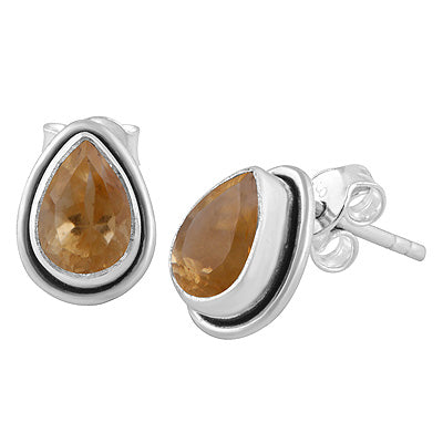Beautiful Plain Wire Around Citrine Pear Shape 925 Sterling Solid Silver Stud Earrings - R6500178-4