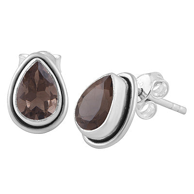 Beautiful Plain Wire Around Smoky Topaz Pear Shape 925 Sterling Solid Silver Stud Earrings - R6500178-7