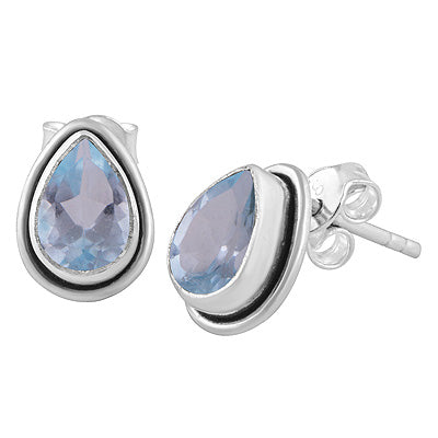 Beautiful Plain Wire Around Blue Topaz Pear Shape 925 Sterling Solid Silver Stud Earrings - R6500178-8