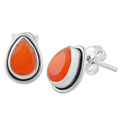 Beautiful Plain Wire Around Carnelian Pear Shape 925 Sterling Solid Silver Stud Earrings - R6500178-9