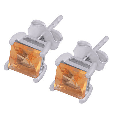 Beautiful Gemstome Nickle-free Rhodium Plated Citrine Square Shape 925 Sterling Solid Silver Studs Earrings - R6500181-442