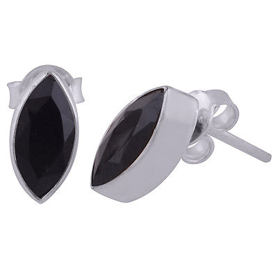 Gorgeous Seated Gemstone Black Onyx Marquise Shape 925 Sterling Solid Silver Stud Earrings - R6500299-107