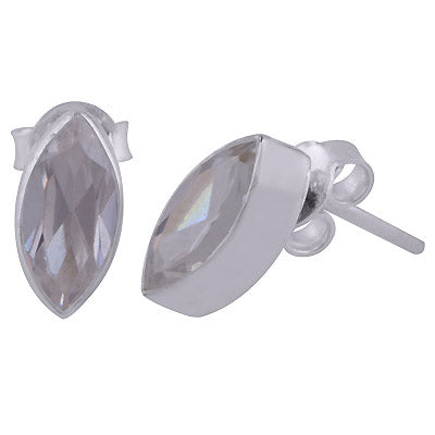 Gorgeous Seated Gemstone White Cubic Zirconia Marquise Shape 925 Sterling Solid Silver Stud Earrings - R6500299-117