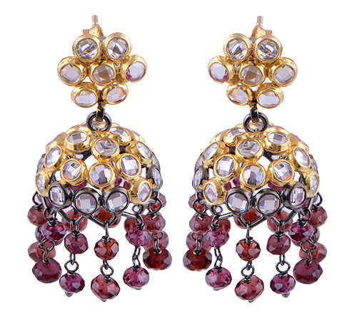 925 Sterling Silver Garnet, White Cubic Zirconia Stud Earrings - R6500399-2