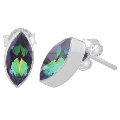 Minimal Beautiful Mystic Topaz Marquise Shape 925 Sterling Solid Silver Stud Earrings - R6500465-2