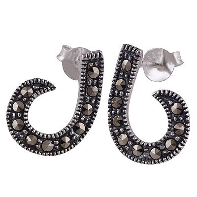925 Sterling Silver Marcasite Stud Earrings - R6500599-1