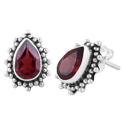 Beautifully Handcrafted Loaded With Rawa Work Around Garnet Pear Shape 925 Sterling Solid Silver Stud Earrings - R6500649-102