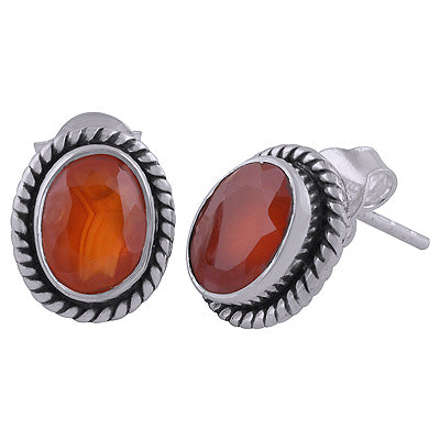 Stunning Twisted Wire Work Around Carnelian Oval Shape 925 Sterling Solid Silver Stud Earrings - R6500654-37