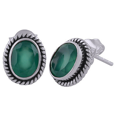 Stunning Twisted Wire Work Around Green Onyx Oval Shape 925 Sterling Solid Silver Stud Earrings - R6500654-38