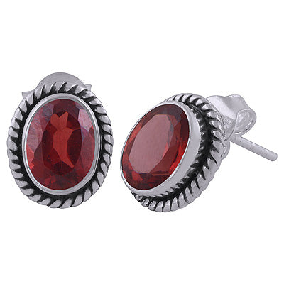 Stunning Twisted Wire Work Around Garnet Oval Shape 925 Sterling Solid Silver Stud Earrings - R6500654-7