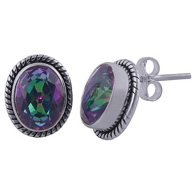 Stunning Twisted Wire Work Around Mystic Topaz Oval Shape 925 Sterling Solid Silver Studs Earrings - R6500658-2