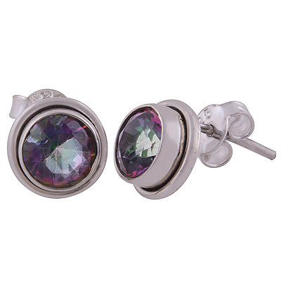 Stunning Plain Wire Around Mystic Topaz Round Shape 925 Sterling Solid Silver Studs Earrings - R6500666-2