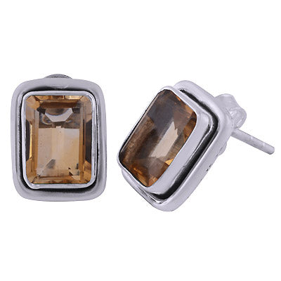 Beautiful Setting Around Citrine Rectangle Shape 925 Sterling Solid Silver Studs Earrings - R6500678-54
