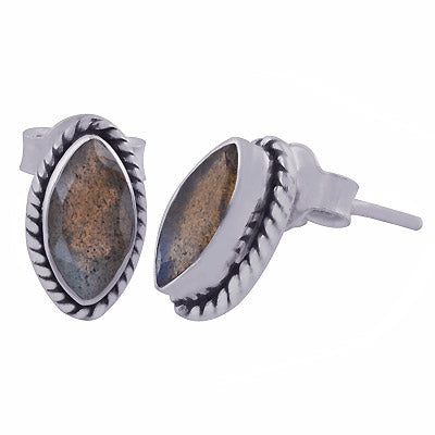 Authentic Wire Work Around Labradorite Marquise Shape 925 Sterling Solid Silver Studs Earrings - R6500679-66