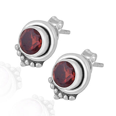 Stunning Rawa Work Around Garnet Round Shape 925 Sterling Solid Silver Studs Earrings - R6500719-2