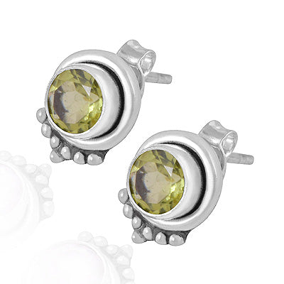 Stunning Rawa Work Around Peridot Round Shape 925 Sterling Solid Silver Studs Earrings - R6500719-3