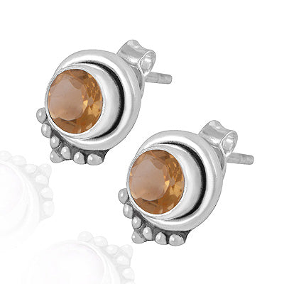 Stunning Rawa Work Around Citrine Round Shape 925 Sterling Solid Silver Studs Earrings - R6500719-4