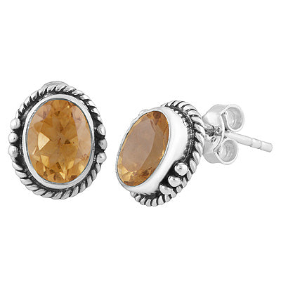 Stunning Twisted Wire And Rawa Work Citrine Oval Shape 925 Sterling Solid Silver Stud Earrings - R6500723-4