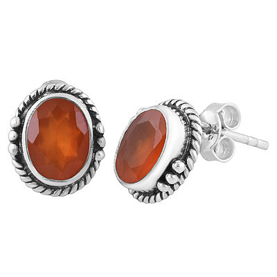Stunning Twisted Wire And Rawa Work Carnelian Oval Shape 925 Sterling Solid Silver Stud Earrings - R6500723-9