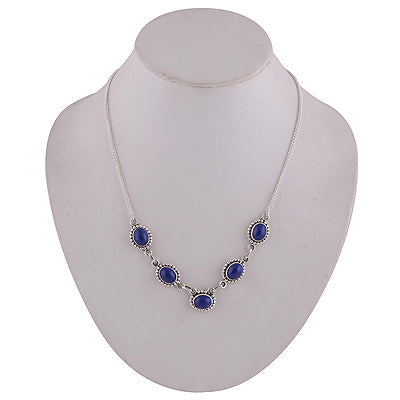 Lapis 925 Sterling Solid Silver Necklace - R6800000-123