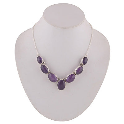 Stunning Handcrafted Out of Amethyst Oval Shape 925 Sterling Solid Silver Necklace - R6800006-1