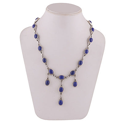 Beautifully Designed using Lapis Oval Shape 925 Sterling Solid Silver Necklace - R6800006-10