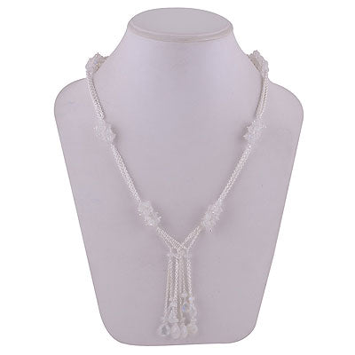 Alluring Gemstone Tassels Hanging Around Rainbow Moonstone Round Shape 925 Sterling Solid Silver Necklace - R6800009-27