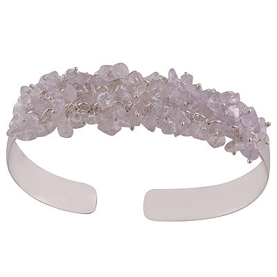 Alluring Loaded with Gemstones Crystal Irregular Shape 925 Sterling Solid Silver Bangle - R7100001-38