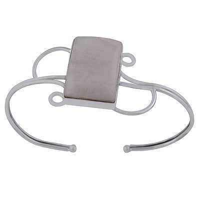 Uniquely Designed Rainbow Moonstone Rectangle Shape 925 Sterling Solid Silver Bangle - R7100003-5