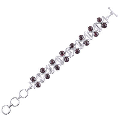 Beautifully Seated Multiple Gemstones Garnet Round Shape 925 Sterling Solid Silver Bracelet - R7400001-80