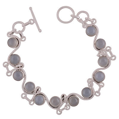 Alluring Designed Gemstone Pattern Around Aqua Chalcedony Round Shape 925 Sterling Solid Silver Bracelet - R7400001-86