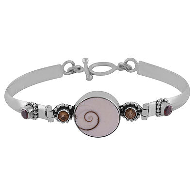Stunning Rawa Work Around Multicoloured Gemstones Garnet,Citrine,Shiva Eye Round Shape 925 Sterling Solid Silver Bracelet - R7400003-17