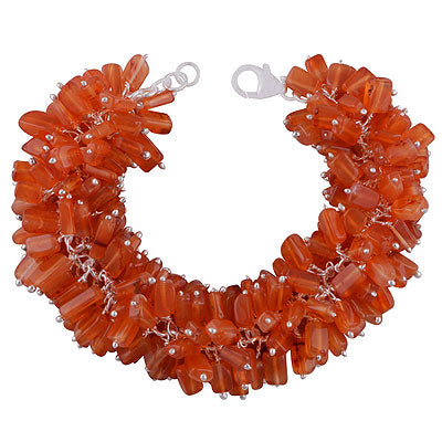 Beautiful loaded with gemstone beads Carnelian Multi Shapes 925 Sterling Solid Silver Bracelet - R7400004-21