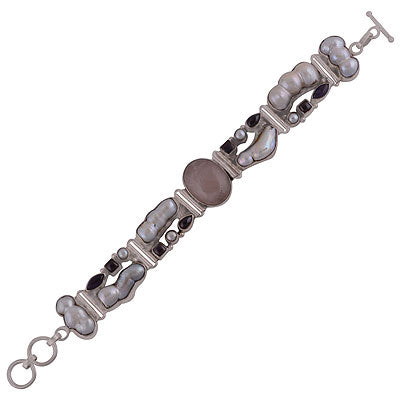 Gorgeous seated multicoloured gemstone Amethyst,Garnet,Pearl,Shell Multi Shapes 925 Sterling Solid Silver Bracelet - R7400005-15