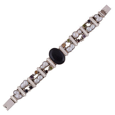 Gorgeous multi coloured gemstones Amethyst,Garnet,Peridot,Citrine,Pearl,Black Onyx Multi Shapes 925 Sterling Solid Silver Bracelet - R7400005-17
