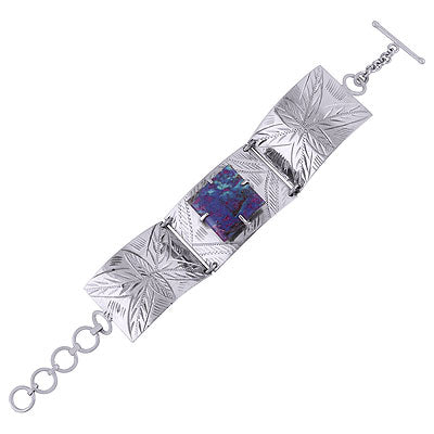 Alluring handcrafted textured work around Purple Copper Turquoise Square Shape 925 Sterling Solid Silver Bracelet - R7400006-4