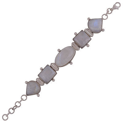 Gorgeous gemstones Rainbow Moonstone Multi Shapes 925 Sterling Solid Silver Bracelet - R7400007-10
