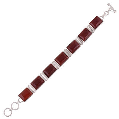 Beautiful elegant pattern Carnelian Rectangle Shape 925 Sterling Solid Silver Bracelet - R7400007-16