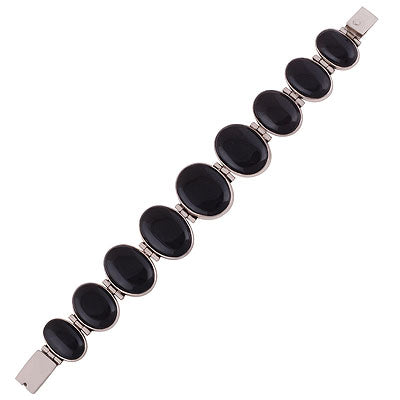 Beautiful and bold multiple gemstones Black Onyx Oval Shape 925 Sterling Solid Silver Bracelet - R7400007-18